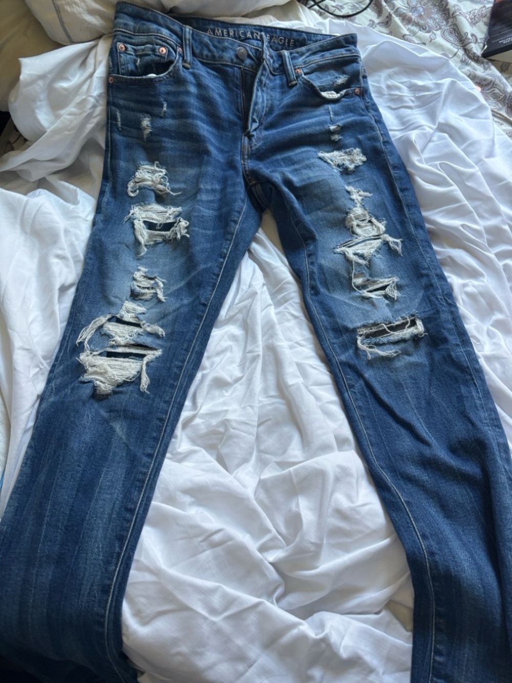 American Eagle Outfitters Women's Ripped Skinny Jeans - Dark Blue